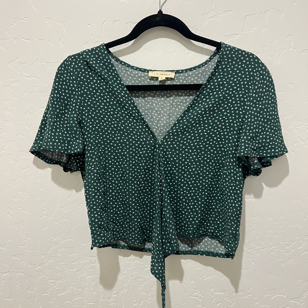 Green Floral Tie Top